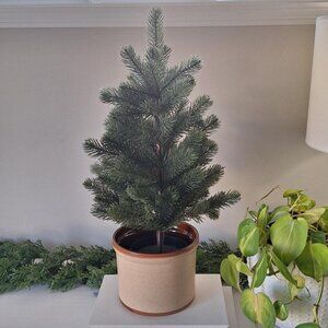 Vintage Beige Crock or Planter pot brown accent